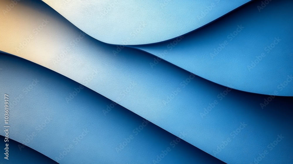 Poster curving layers in various shades of blue blend together, forming an abstract pattern that evokes a s