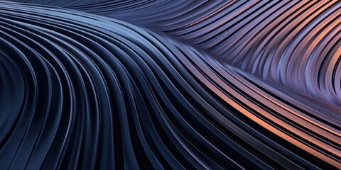 Obraz premium Abstract 3D rendering of curved lines with a gradient of blue and orange.