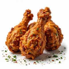 Crispy fried chicken golden and crunchy on a plain white background