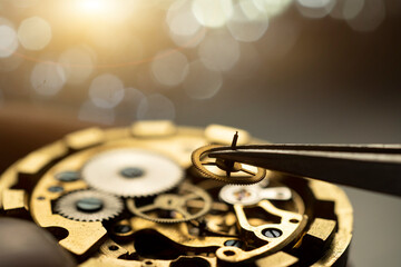 Mechanical watch, gears, gold watch, wristwatch, close up