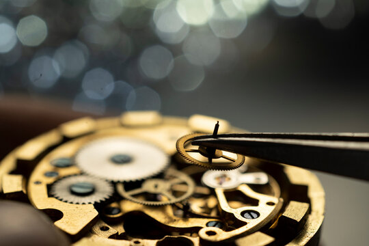 Mechanical watch, gears, gold watch, wristwatch, close up
