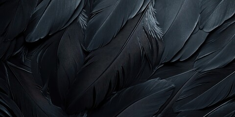 Close-up of dark black feathers, a textured background with smooth, velvety appearance.