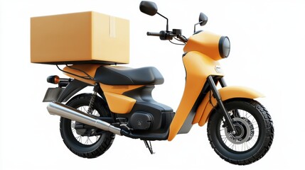 Obraz premium Yellow delivery scooter with cargo box isolated on white background.