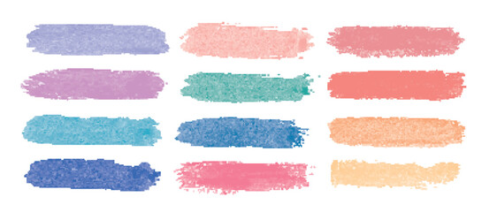 Ink brush stroke vector illustration set. Collection of hand drawn text boxes. Colorful paintbrush set. Grunge lines vector illustrations elements.