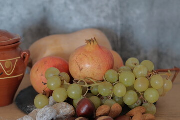 otoño frutos otoñal granadas castañas uvas higos almendras 