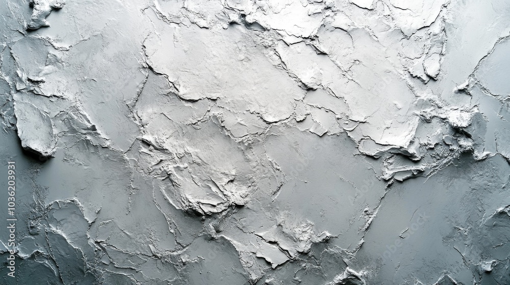 Poster The surface showcases a complex texture of gray tones with uneven patches, creating depth and interest in a contemporary design setting. Soft light highlights its features.