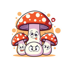 Funny cartoon mushrooms. Vector illustration isolated on a white background.