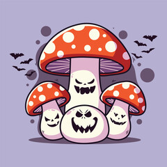 Funny cartoon mushrooms. Vector illustration. Halloween.