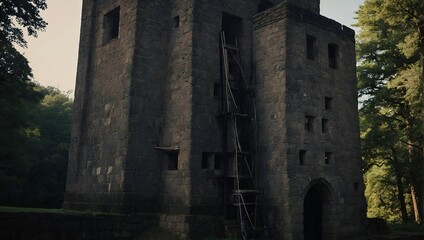 The archer tower features intricate stone carvings