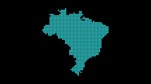 Brazil digital map. Map of Brazil in dotted style. Shape of the country filled with rectangles. Authentic video.