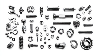 Obraz premium A collection of various metallic hardware components arranged neatly.