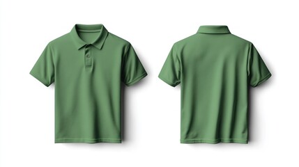 A green polo shirt displayed from the front and back, showcasing its design and style.