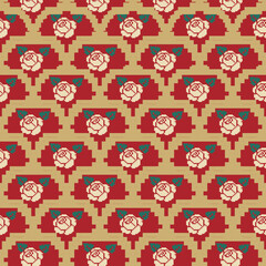 seamless pattern with flowers, Pixel pattern, Cross-Stitch,Embroidery-Detailed,vector,illustration for Textile print Design 