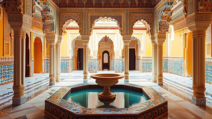 A stunning cultural palace with intricate stonework and vibrant colors, representing the majesty and artistic legacy of ancient civilizations