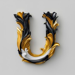Elegant 3D Letter U in Gold and Black Design