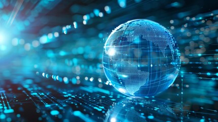 3D globe with data streams illustrating internet business and global networks