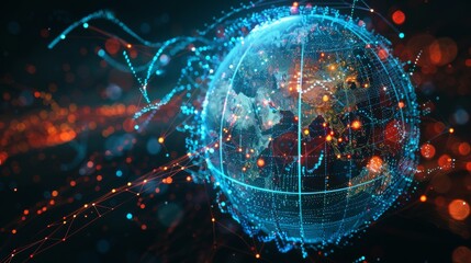 Fototapeta premium 3D globe with data streams illustrating internet business and global networks