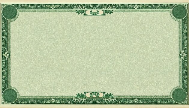 Close-up texture of an empty green dollar bill with ornate border design