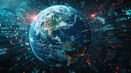 Obraz premium 3D globe with data streams illustrating internet business and global networks