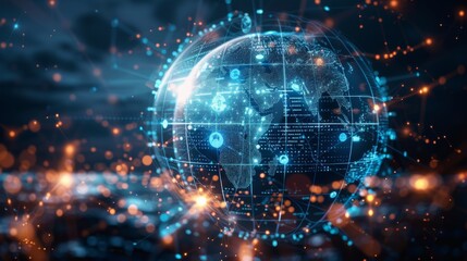 3D globe with data streams illustrating internet business and global networks