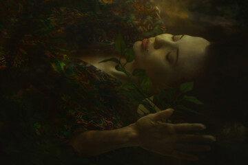 Enchanting underwater portrait of a woman in a fairy theme