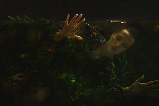 Ethereal underwater portrait with dreamlike fairy vibe