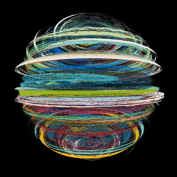Colorful 3D particle spheres digitally illustrated