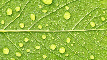 Close-up of a Green Leaf Covered in Water Droplets