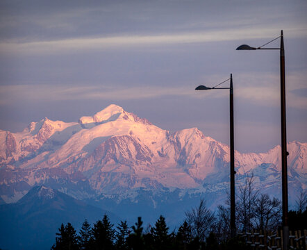 Sunset glow on Mont Blanc as seen from Col de la Faucille