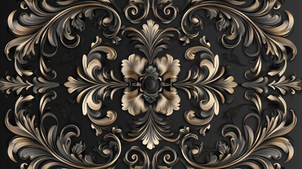 Ornate floral design with intricate patterns in gold and silver tones on a dark background.