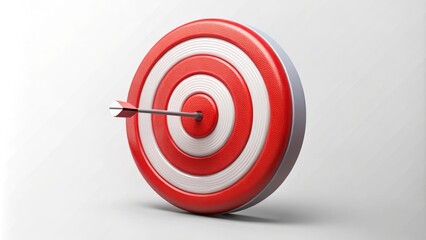 Round red and white target standing on a white background representing concepts like achievement and success