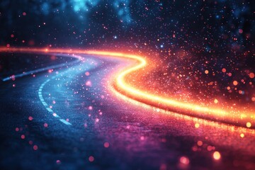 Obraz premium A Curved Roadway Glowing with Warm Light and Sparks