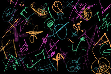 Colorful abstract chalk drawings on a black background