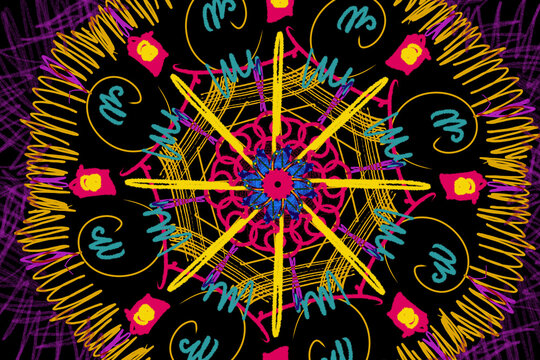 Vibrant abstract mandala design with neon colors