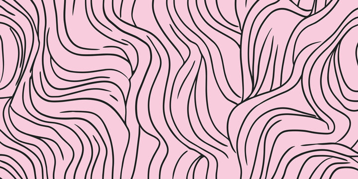 Soft pink background with flowing black line patterns