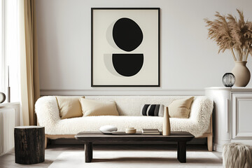 Minimalist, japandi style interior design of modern living room.