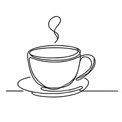 A simple continuous line drawing a cup of coffee. Icon. Vector image. One-line drawing. A simple drawing depicting a continuous line of a tableware item	