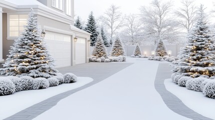 Enjoy a serene winter wonderland featuring a charming house surrounded by snow-covered trees, ideal for holiday greetings