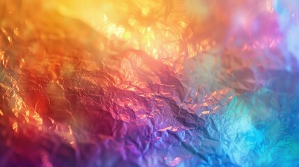 Fototapeta premium Abstract Wrinkled Foil with Rainbow Hues and Glowing Lights