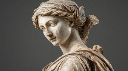 A detailed marble sculpture of a woman, showcasing classical artistry and elegance.