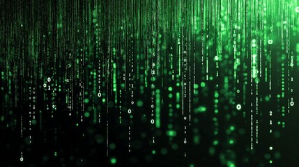 green binary code rolling down against a black background