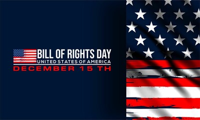 bill of rights day text with US flag , vektor background banner 