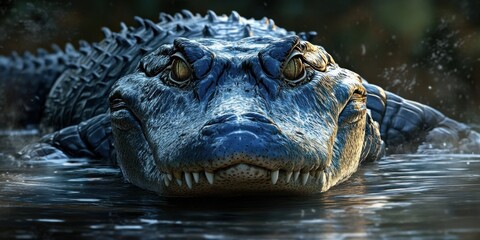 Obraz premium Close-up of an alligator's head with sharp teeth in the water.