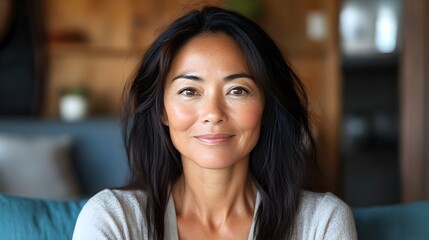 Obraz premium Woman with thinning hair and age spots, transitioning into her younger self with flawless skin and vibrant, thick dark hair, symbolizing age reversal