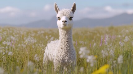 Fototapeta premium 3D Cute Baby Llama with Pastel Colored Wool for Nursery Decor