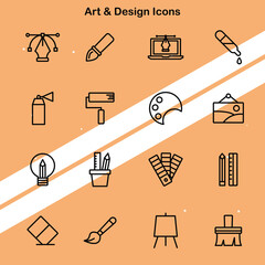Collection of art and design icons illustrating various creative tools and concepts suitable for artistic themes.
