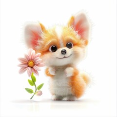 Sweet 3D dog with a flower, adding warmth and romance to Valentine&rsquo;s Day, wedding, and holiday graphics.