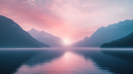 Obraz premium Serene Mountain Lake at Sunrise