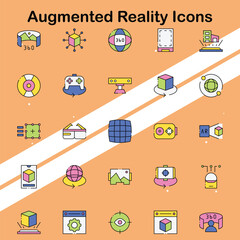 Collection of augmented reality icons illustrating immersive technologies and applications perfect for tech designs.