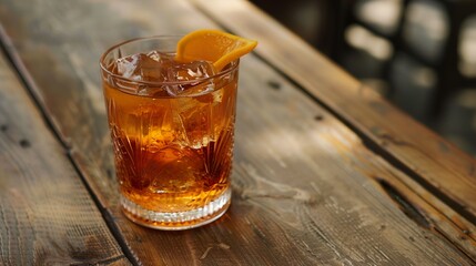 Classic Cocktail with Orange Slice and Ice
